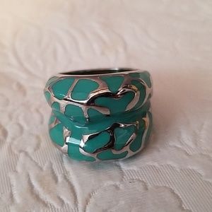 Blue Green Stainless Steel Costume Ring Size 8